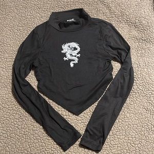 Extra Small Black Dragon Crop Top